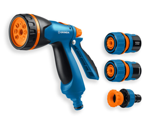 GRINDA B-834, пистолет поливочный B-8, коннектор 3/4, конектор 3/4 с автостопом, адаптер с внутр. резьбой 1/2х3/4, набор поливочный, PROLine / 429113